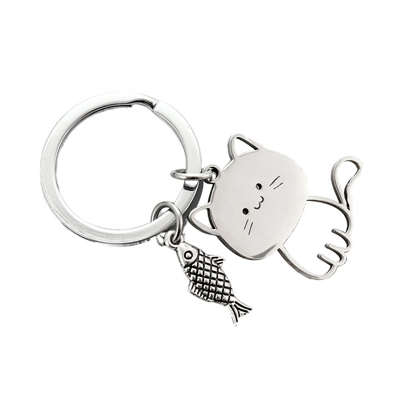 1PC Funny Cartoon Cat Fish Keychain Couple Lovers Keyring Lovely Pendant Key Chain Valentine's Day Gift