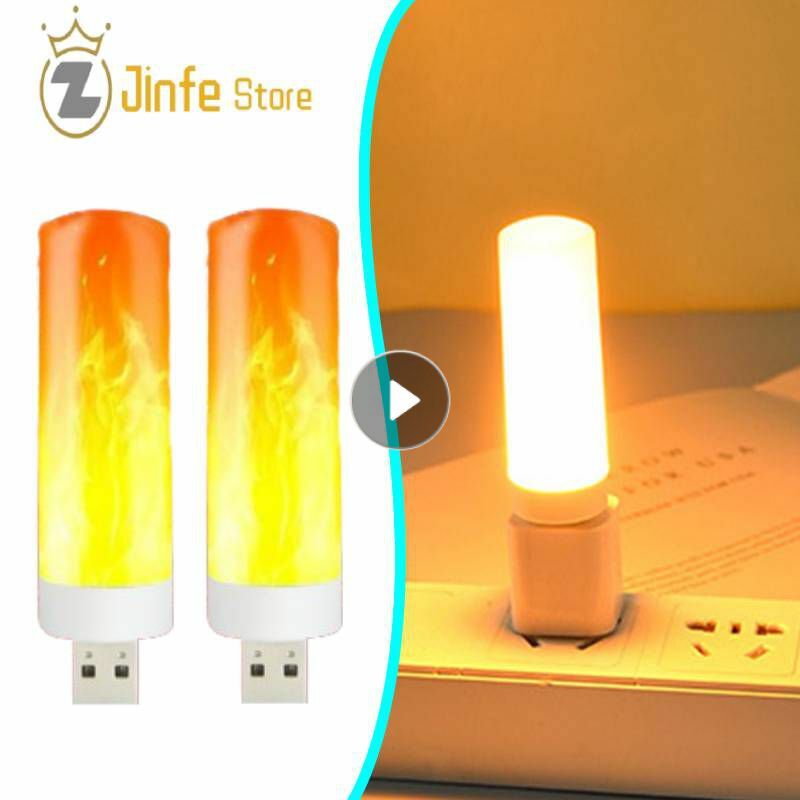 USB Atmosphere Light LED Flame Flashing Candle Book Lamp Warm Lighter Effect Lamp For Power Bank Camping Lighting Tool