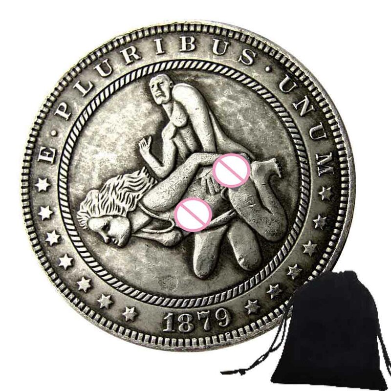 Romantic Luxury Love Yoga Nightclub One-Dollar 3D Art Couple Coins Pocket Decision Coin Commemorative Good Luck Coin+Gift Bag