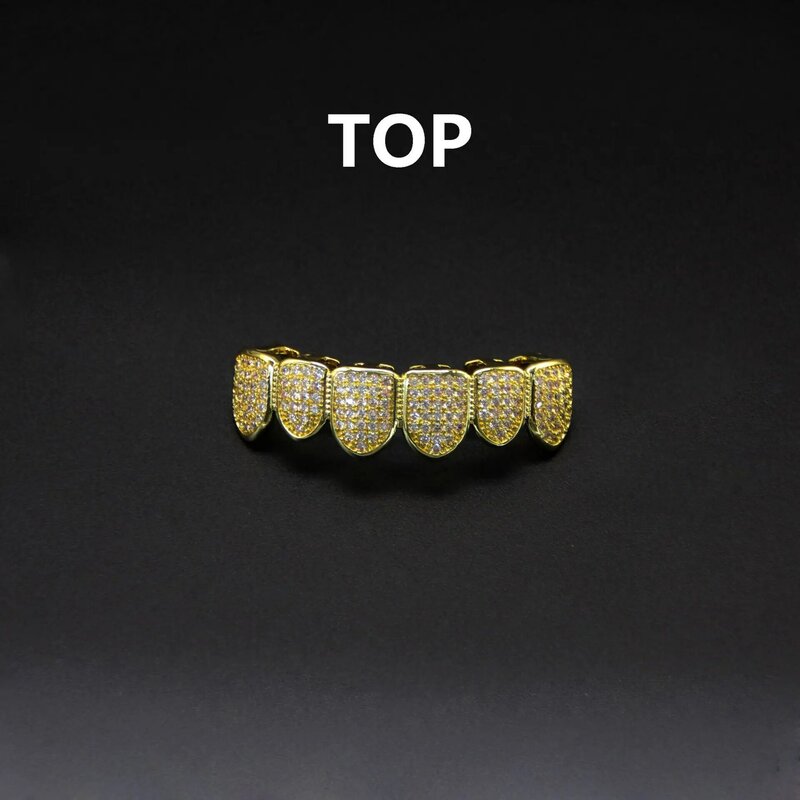 CZ Teeth Grillz Set per Unisex Top Bottom Mouth Gold Silver Color Teeth Grills Tooth Cap rimovibile Dental Fashion Jewelry