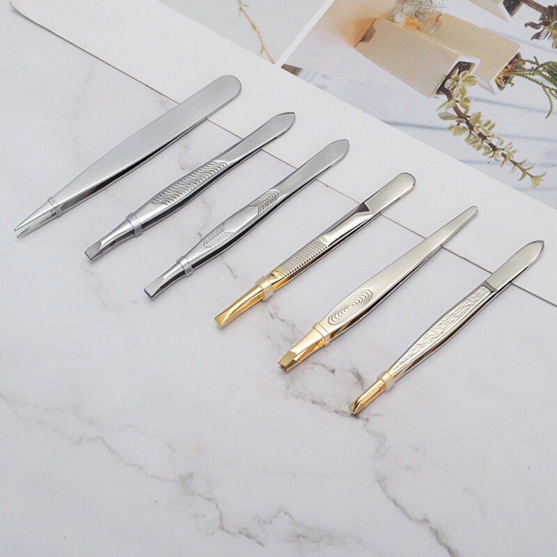1~10PCS Eyebrow Tweezer Stainless Steel Beauty Clip Slant Tip Flat Tip Eyebrow Tweezer Clip for Eyebrow Trimming Face Hair