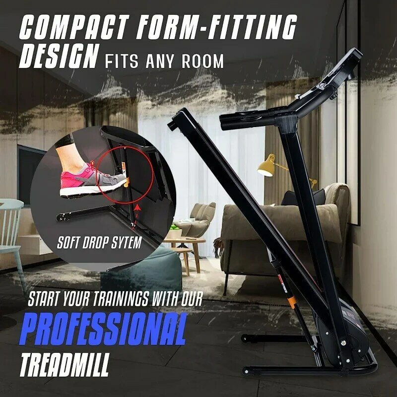 SereneLife Folding Treadmill - Foldable Home Fitness Equipment with LCD for Walking & Running - Cardio Exercise Machine - 12