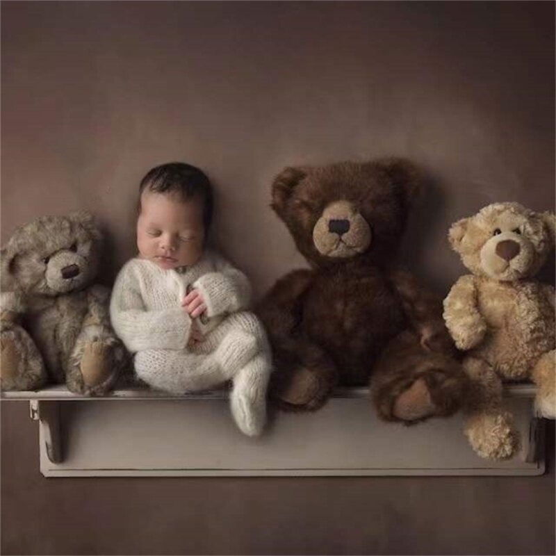 Vêtements de photographie pour nouveau-né, chapeau à oreilles d'ours en mohair avec barboteuse, accessoire photo pour bébé