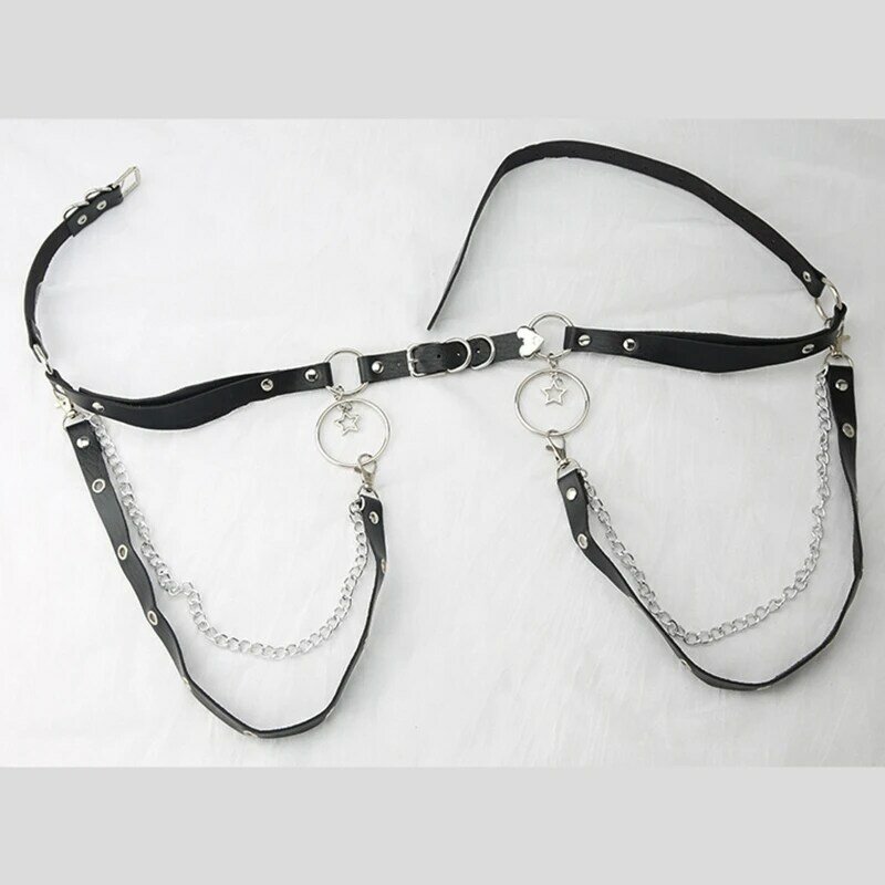 Cinturón cadena para cuerpo para mujer, cinturón cintura punk gótico aleación y cuero PU ajustable