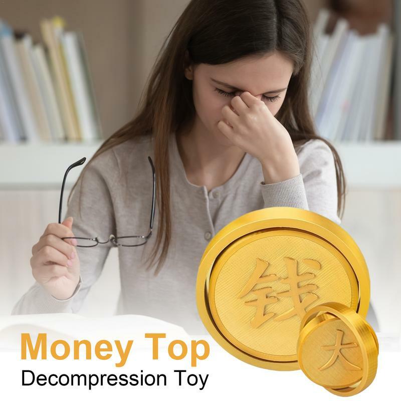 Money Top Spinner de mesa con rotación inercial para niños, juego de dinero giratorio, juguete Fidget pequeño, niño y niña