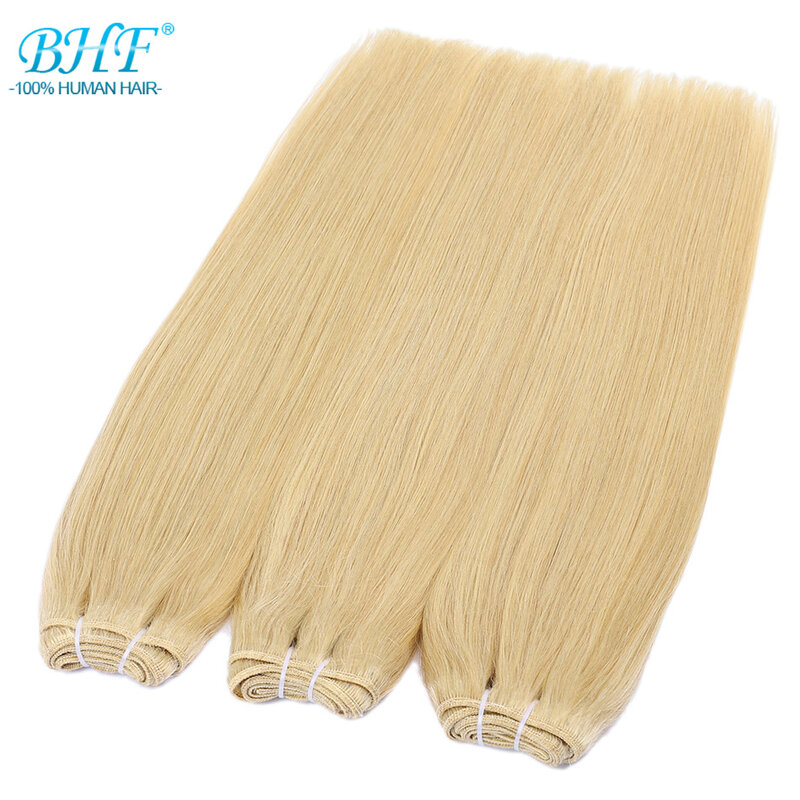 BHF-Indian Remy Cabelo Humano Weave Bundles, Straight, Ombre, cor loira, trama, 100g, 16 "a 28"