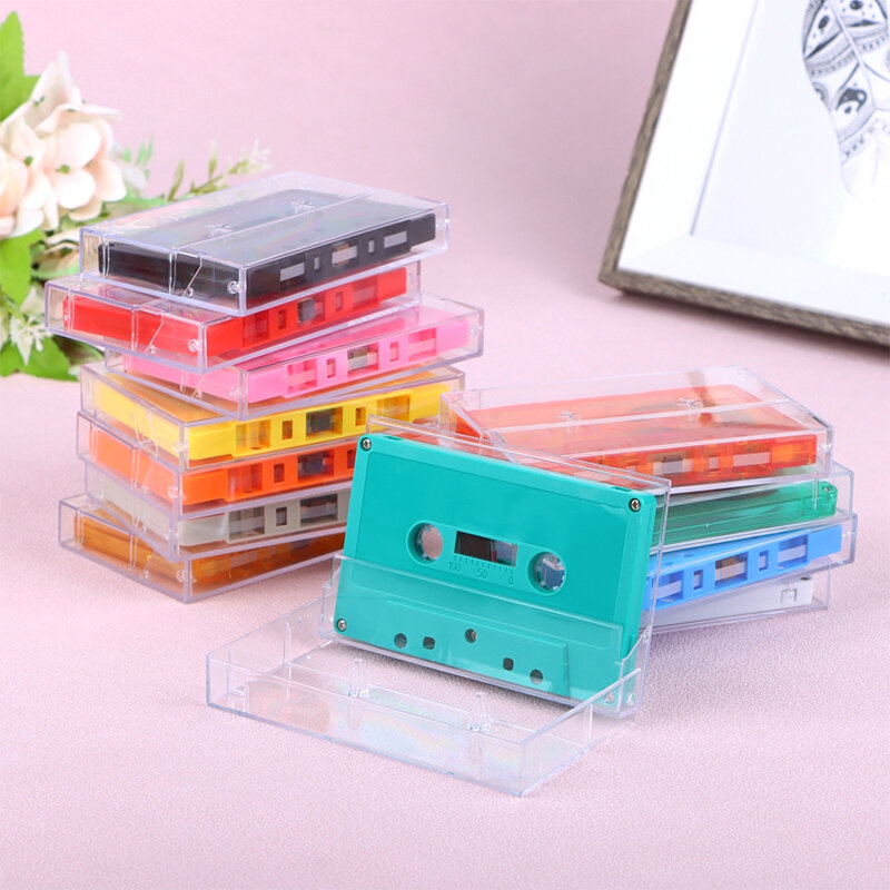 Caja de almacenamiento de cinta de Audio transparente, reproductor de cinta en blanco de Color casete estándar con 45 minutos magnético para grabación de música de voz, 1 Juego