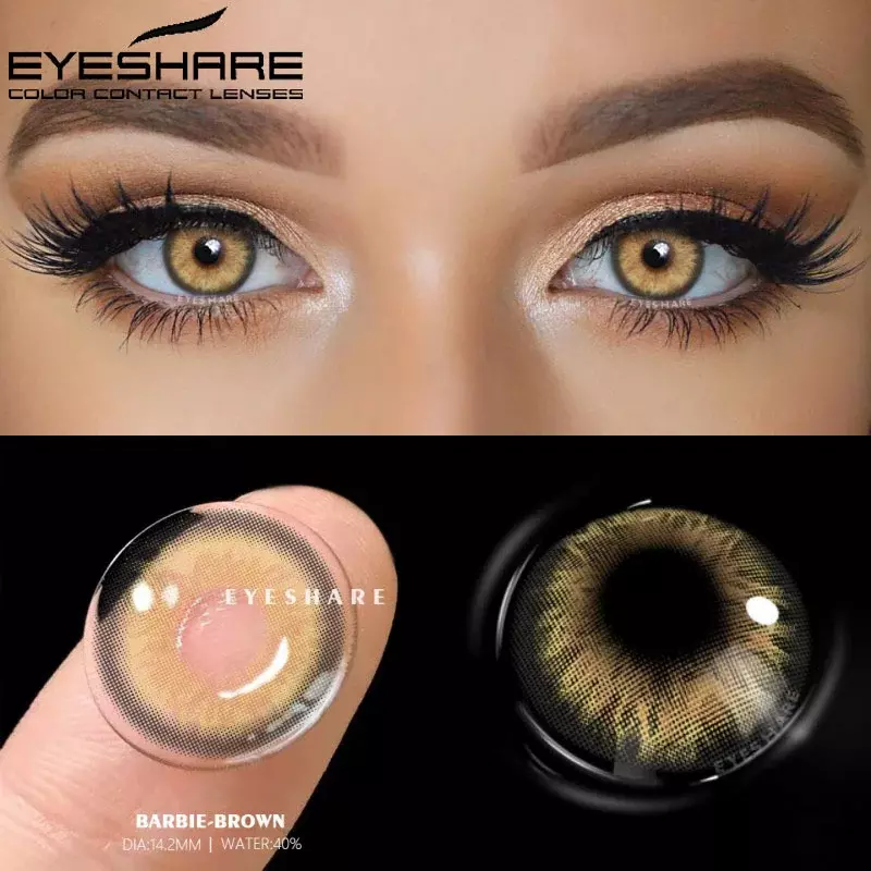 Lentes de contato coloridas para olhos, lentes de contato de cor marrom, cosméticos, maquiagem dos olhos, 2pcs