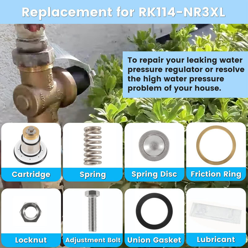 Kit de reparación de válvula reductora de presión de RK114-NR3XL, compatible con válvula reguladora de presión de 1-1/4 pulgadas, modelos NR3 y NR3XL