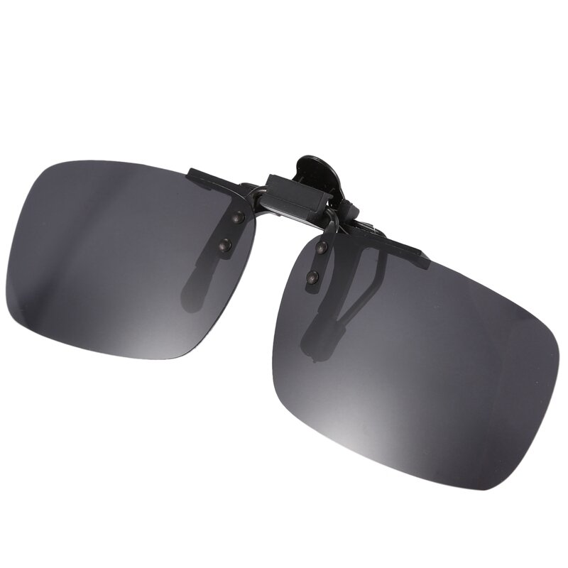 Kacamata Hitam Klip Flip Up Lensa Abu-abu Persegi Panjang Tanpa Bingkai 2X Terpolarisasi