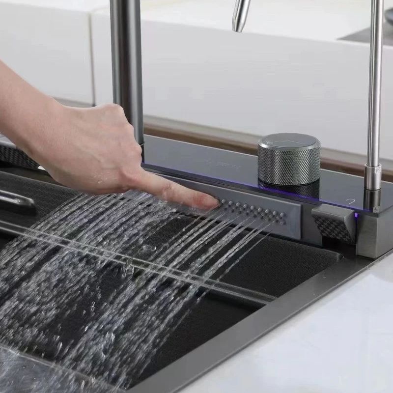 Lavello da cucina in acciaio inox 304 grande Slot singolo balena Display digitale integrato rubinetto a pioggia volante lavabo per verdure
