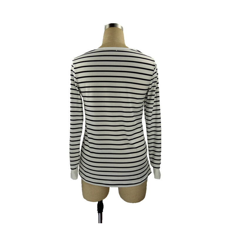 New Women's Striped Maternity Long Sleeve Solid Color Nursing Top T Shirt O Neck Fashion Casual Maternity Breastfeeding Top