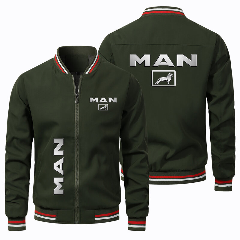 Jaqueta masculina impressa com logotipo de caminhão, jaqueta de zíper manga comprida, terno original, moda casual, primavera e outono, 2024