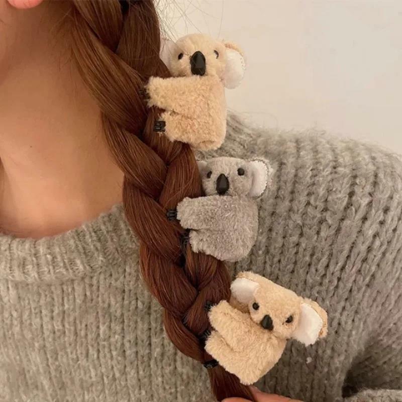 Pinza de pelo de Animal para niña, pasador de pelo de oso Koala de felpa, horquillas de decoración, accesorios para el cabello, 2 piezas