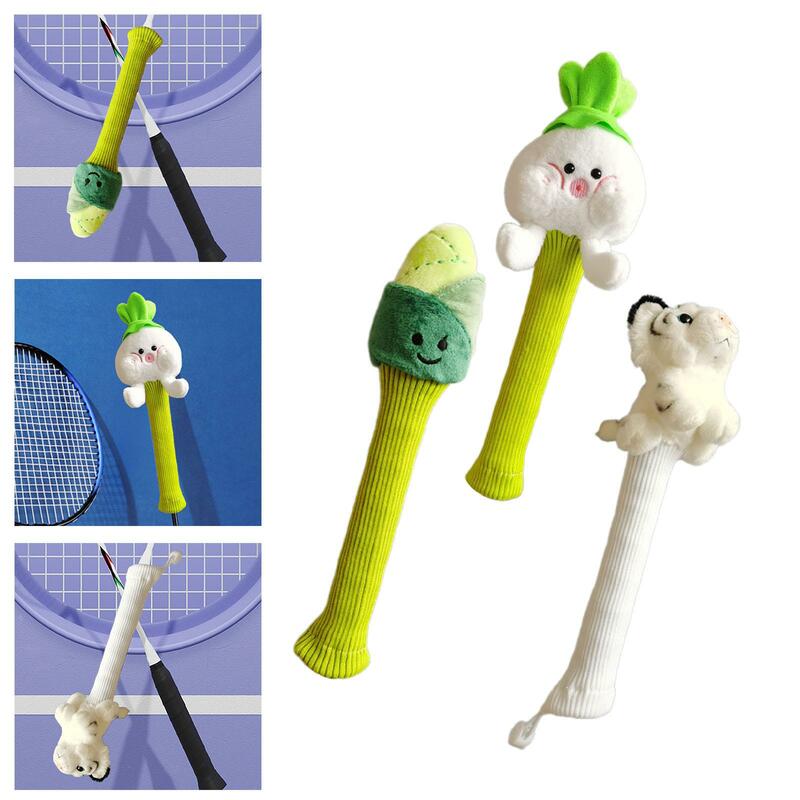 Cubierta de mango de raqueta de bádminton antideslizante, muñeca de felpa de dibujos animados, raqueta de tenis