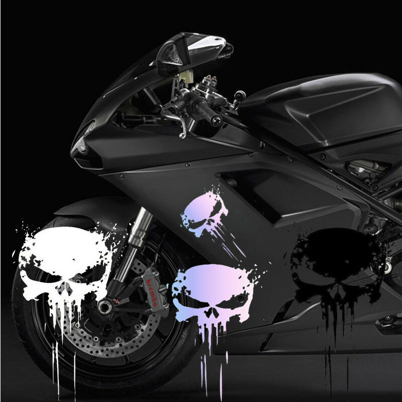 Motocicleta reflexiva crânio adesivo, decalque à prova d'água, proteção solar, acessórios do carro universal, moto decoração