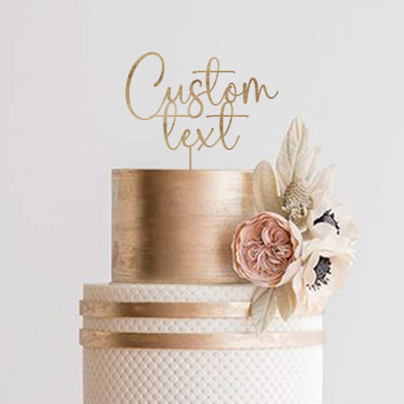 Topper per torta in acrilico dorato con testo personalizzato Topper per torta in legno rustico personalizzato matrimonio compleanno fidanzata decorazione per feste di anniversario