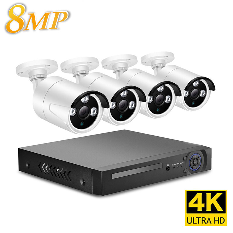 HAMROL 4K/4MP POE NVR Kit 48V POE Waterproof Outdoor Camera 2.8MM Wide Angle Motion Detection H.265 POE CCTV Security System