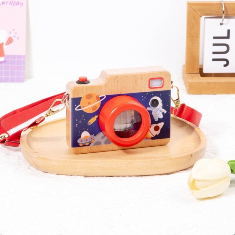 Macchina fotografica simulazione Giocattolo legno per bambini Divertente caleidoscopio colorato Giocattolo Puntelli con