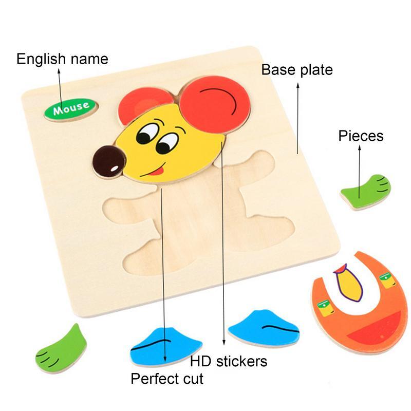 Baby Wooden Cartoon Animal 3D Puzzle Jigsaw For Kids Boy Girl Montessori Early Learning Educatioanl Puzzle Toys