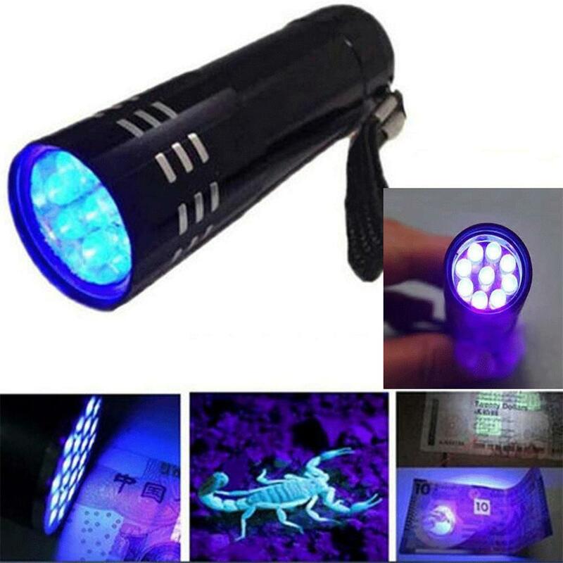 UV 9 LED 자외선 손전등 다기능 미니 형광 토치, 경량 휴대용 야외 방수 비상 램프