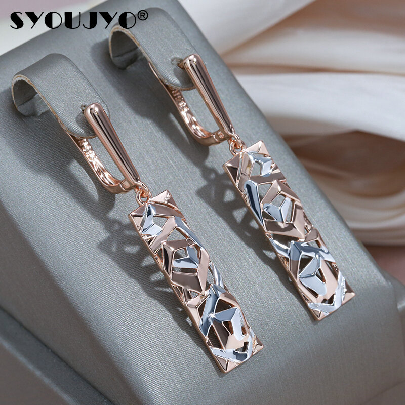 SYOUJYO-Boucles d'oreilles pendantes creuses géométriques, 585 or rose et argent, placage dichroïque, cadeau de bijoux de mariage, mode