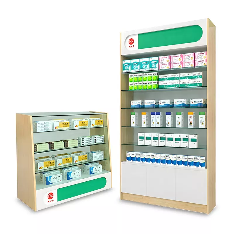 Estantes de vidrio personalizados para tienda de farmacia, escaparate, Mostrador de dispensario, exhibición para tienda médica, diseño Interior