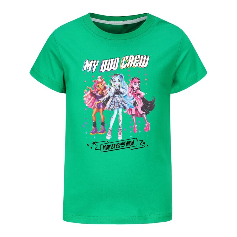 T-shirt de manga curta para meninas e menino, t-shirt de algodão de manga curta com design monstro, design engraçado dos desenhos animados, para o verão
