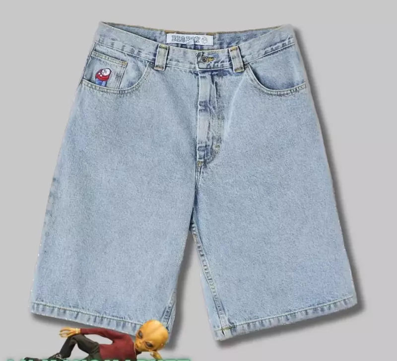 Jeans longgar bordir Y2K anak laki-laki besar pendek untuk pria Streetwear Denim santai pendek Mujer panas Traf celana pendek jeans laki-laki Skate pria