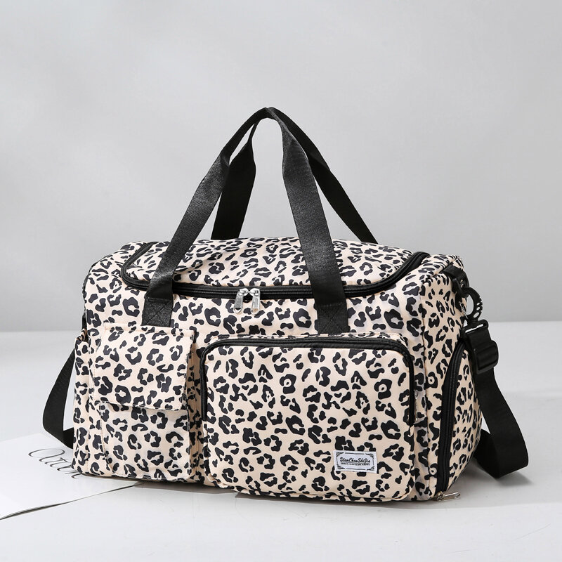 Bolsa de viagem com estampa zebra leopardo para mulheres, bolsa impermeável de tamanho grande, Weekend Duffle Bag, bagagem fitness, separação seca e úmida