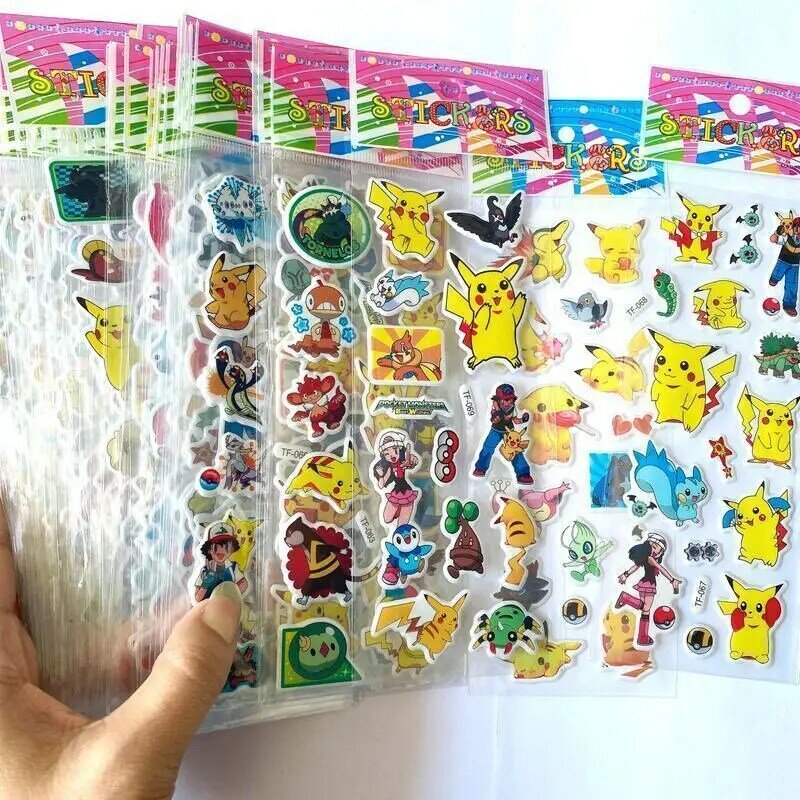 สติกเกอร์3D โปเกมอน Pikachu สติกเกอร์ลายการ์ตูนเอลฟ์3D น่ารักสำหรับสัตว์เลี้ยงสติกเกอร์ฟองสบู่ของขวัญสำหรับเด็ก