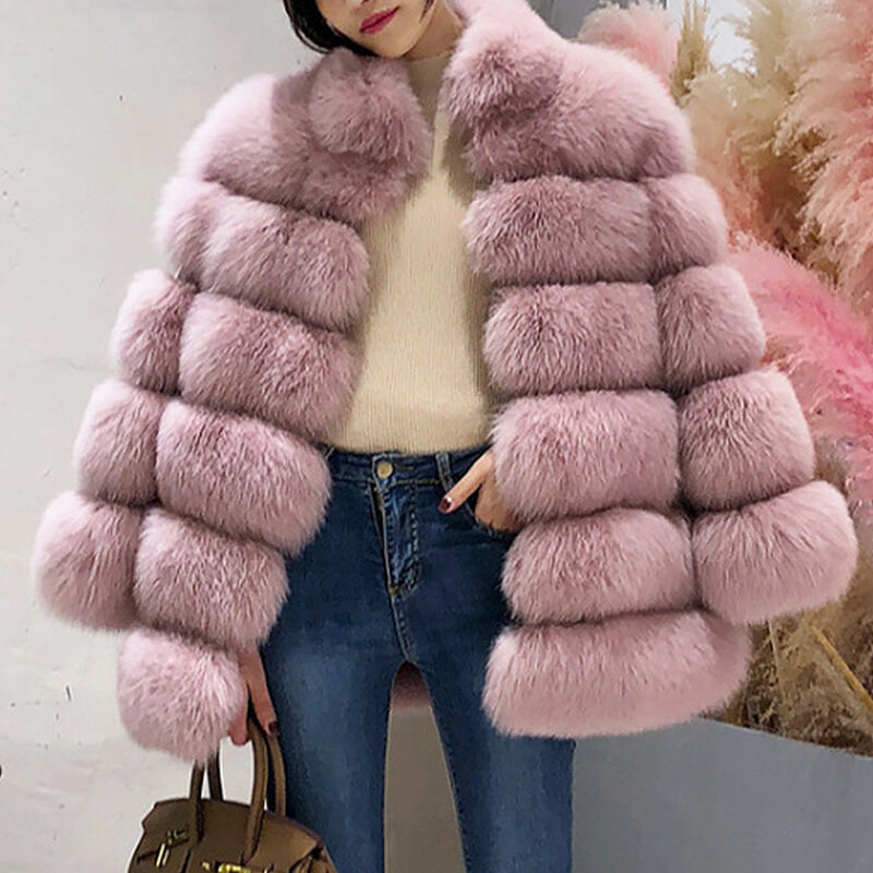 Роскошное зимнее меховое пальто для женщин, высококачественное пушистое пальто из искусственного лисьего меха, Толстая теплая меховая верхняя одежда, Женская модная меховая куртка 2023