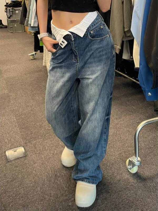 Mode Y2k jean taille haute décontracté à jambes larges femme Vintage Streetwear Baggy Denim pantalon surdimensionné femme Chic mom Jeans