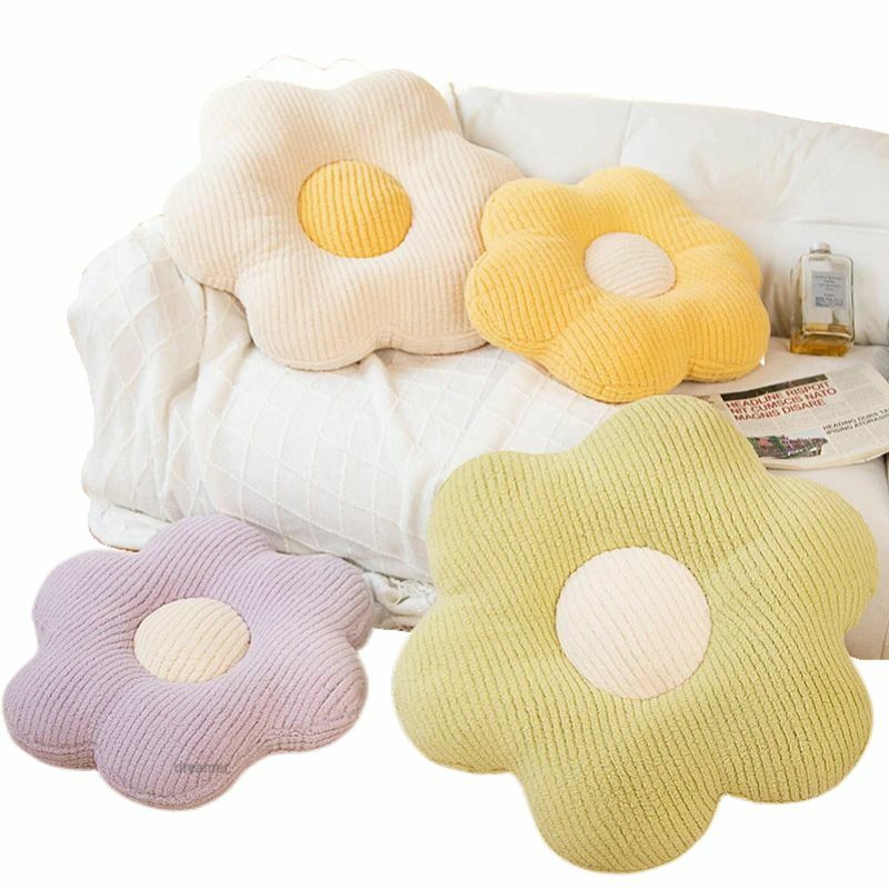 Cojín de almohada de felpa de flores coloridas Kawaii, estera de planta suave, cojín de peluche para sofá cama, cojín de espalda para dormir, regalos de decoración