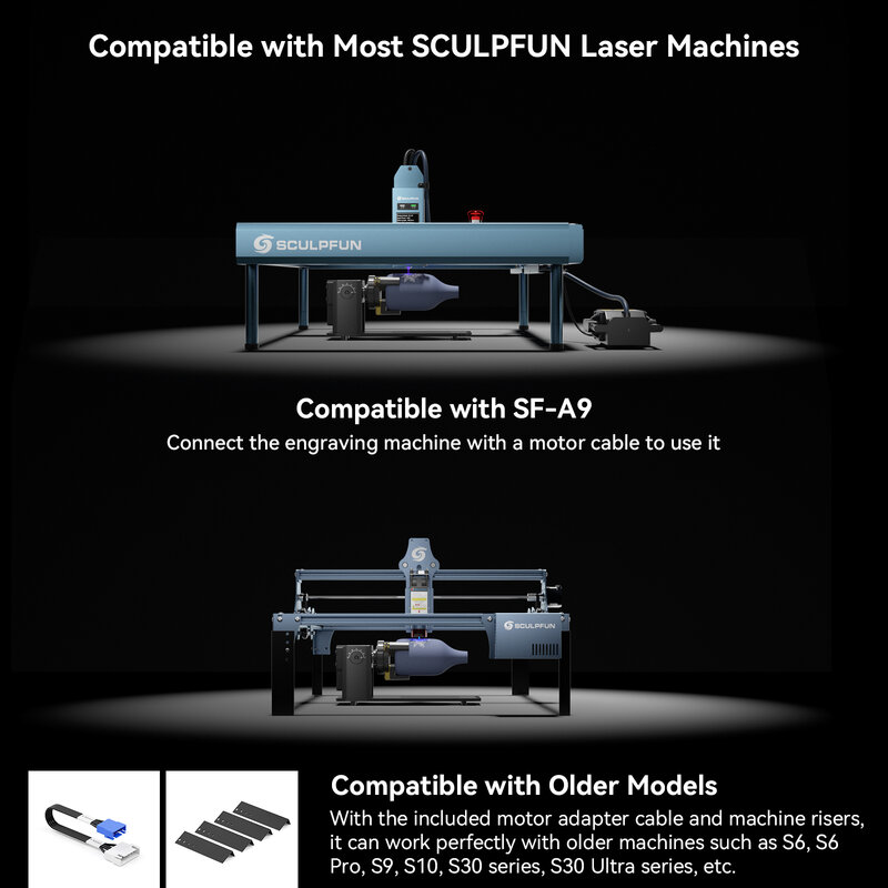 SCULPFUN RA Pro 레이저 조각기용 회전식 척, Y축 다기능 회전식 모듈, 레이저 원형 물체용 180 ° 각도