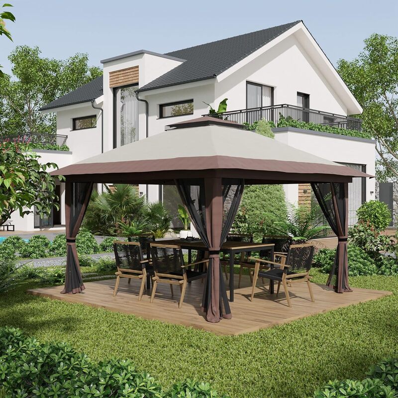 Pop-up-Pavillon mit Netz, Instant-Baldachin-Zelts chutz mit 2-stufigem Dach, Trage tasche mit Rädern, Wasser-/Sandsäcke für den Außenbereich, Garten