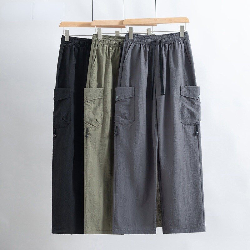 Summer Casual Pants Men's Hong Kong Style Loose  Lightweight Workwear Pants Drooping Feeling Versatile Cool Feeling Sports Pants