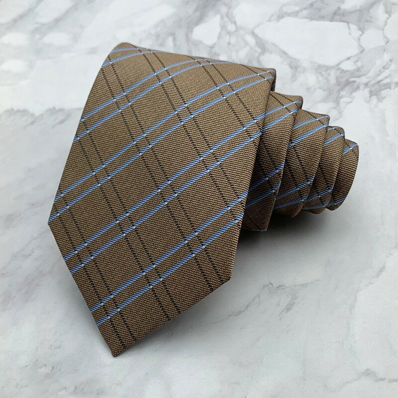 Mugivala-corbata de 8CM para hombres, corbata de trabajo de fiesta de negocios, corbata de café de puntos a rayas para niños