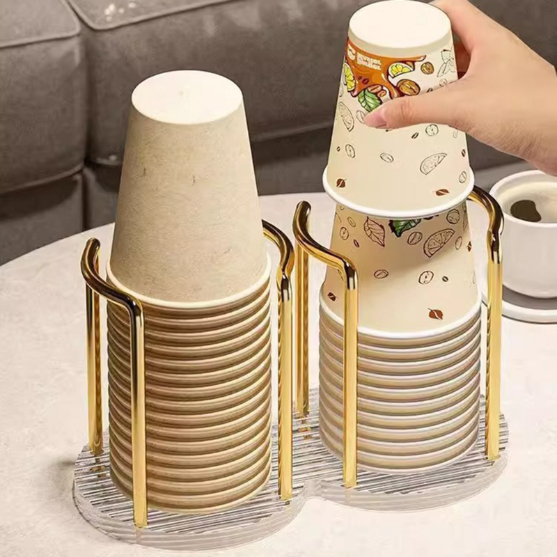 Luxury Disposable Cup Storage Holder Water Tea Cups Dispenser Rack Shelf with Longer Stick Mug Display Stand Home Organizer