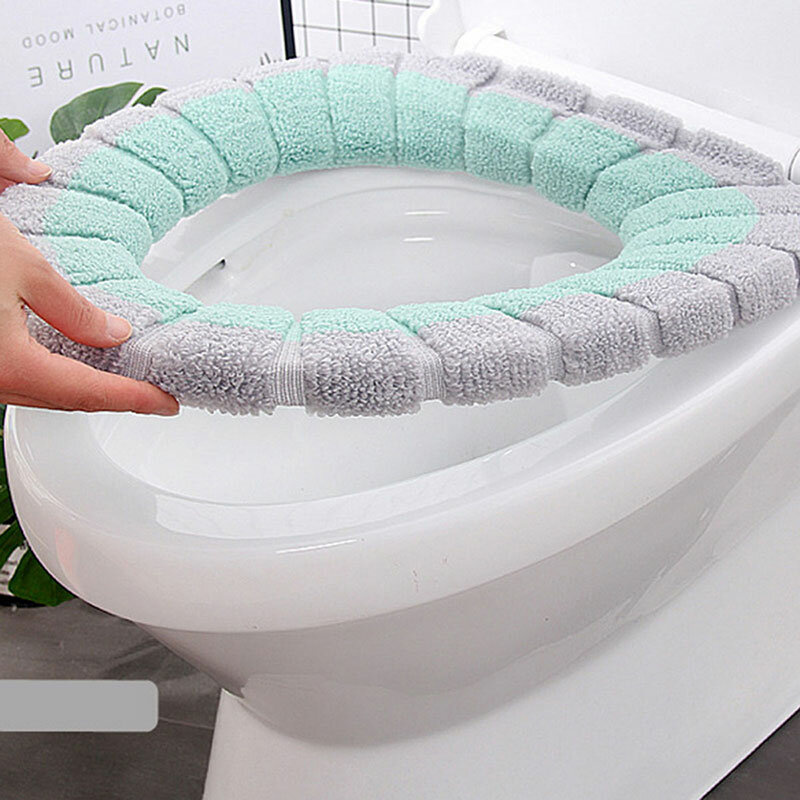 Universal Toilet Seat Cover Thick Plush Soft Mat Winter Warm Toilet Pad With Handle Washable Knitting Cushion Bathroom Supplies