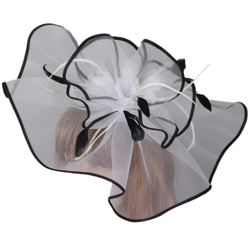 TeaParty Fascinator Hat Hair Clip Exaggerated Feather Flower Hat Wedding Hat