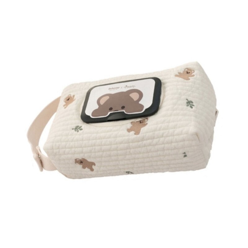 かわいいクマのベビーカー ウェット ティッシュ ケース ボックス オーガナイザー 信頼性の高いフリップ トップ バッグ