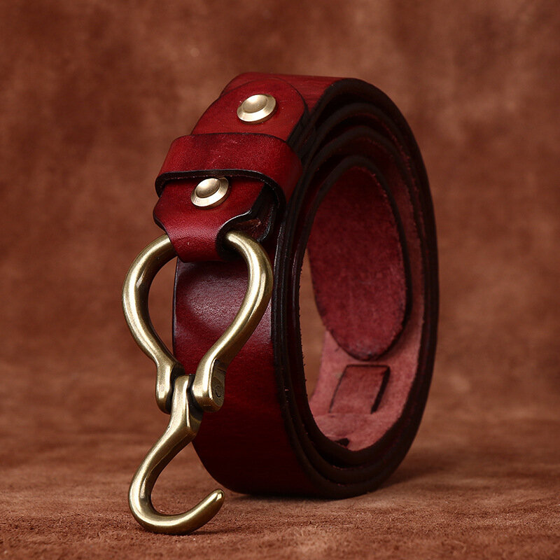 3.3CM Genuine Leather Belt Men Luxury Strap Male Belt New Fashion Pure Cowhide Copper Hook Buckle Designer Retro High Quality