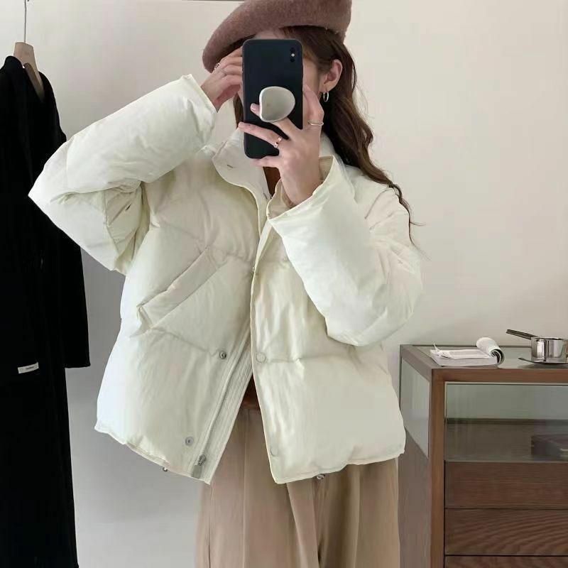 2024 New Winter Down Cotton Jacket Women Zipper Loose Padded Coat Korean Style Female Solid Warm Parkas Jackets Black White N101