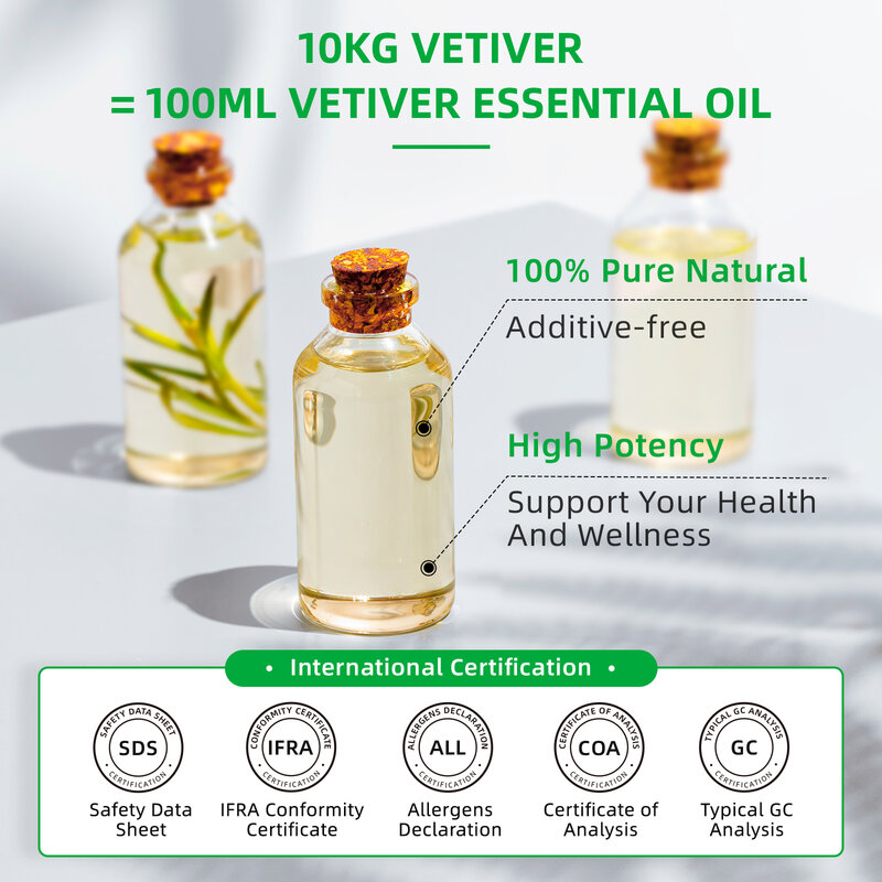 HIQILI 100ML Vetiver Essential Oils,100% Pure Nature for Aromatherapy | Used for Diffuser，Humidifier，Massage | Nourishes Skin