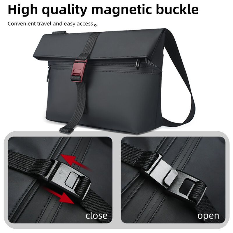 HcanKcan Men's Crossbody Bag Waterproof Shoulder Bag Fit 13 Inches Laptop Waist Bag Large Capacity Messenger Bag Black Side Bag