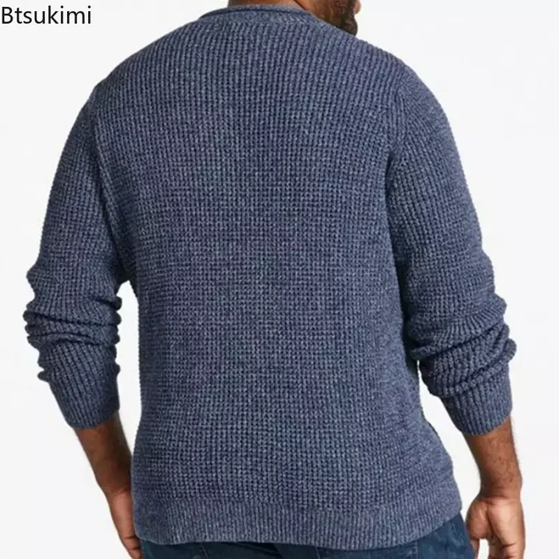 2024 sweter Pullover lengan panjang rajut pria jaket musim gugur kasual padat hangat leher bulat Pullover Rops mantel wol
