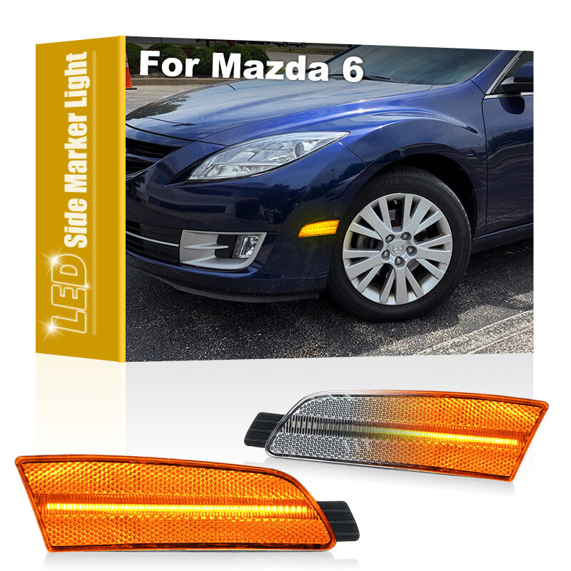 2Pcs Clear/Smoked Lens Front LED Side Fender Marker Lamp Amber Lights Assembly Fit For Mazda 6 2009 2010 2011 2012 2013