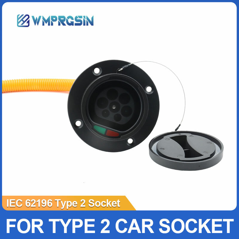 16A 32A Type2 Male Socket with 0.5M/1M Cable Electric Vehicle Car side Charger IEC 62196 Type2 Sockets 3 Phase EV Charger Socket