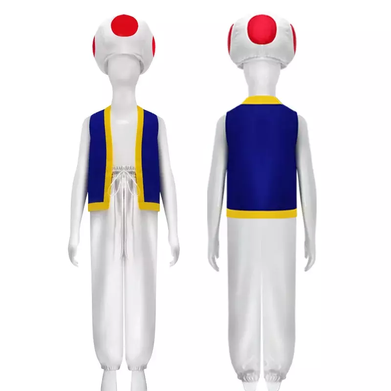 Halloween Cosplay czerwone grzyby postać z anime ropucha grzyb kapelusz kostiumy kamizelka spodnie dla dzieci chłopcy stroje imprezowe akcesoria prezent